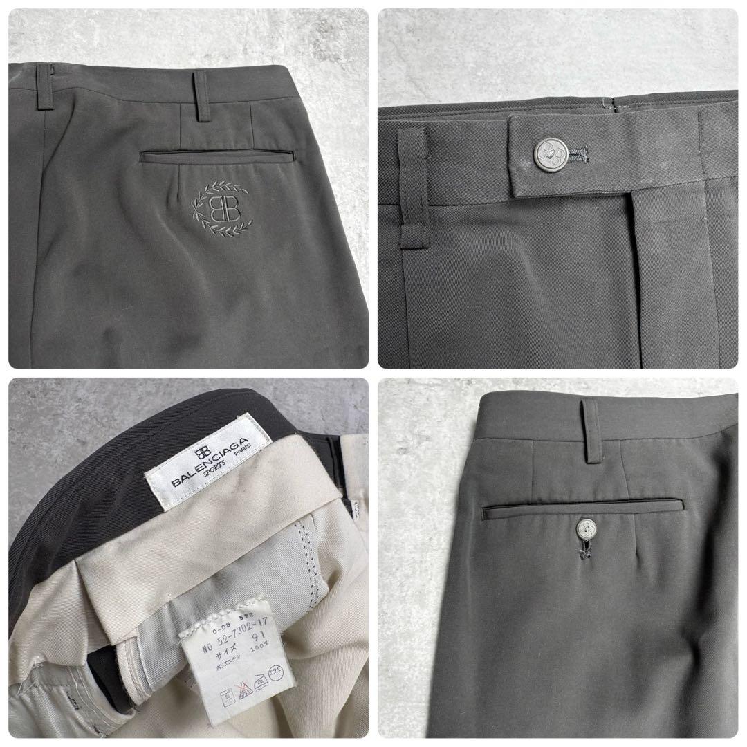 バレンシアガ　BALENCIAGA ワイドトラウザー 刺繍ロゴ　ロゴボタン　91