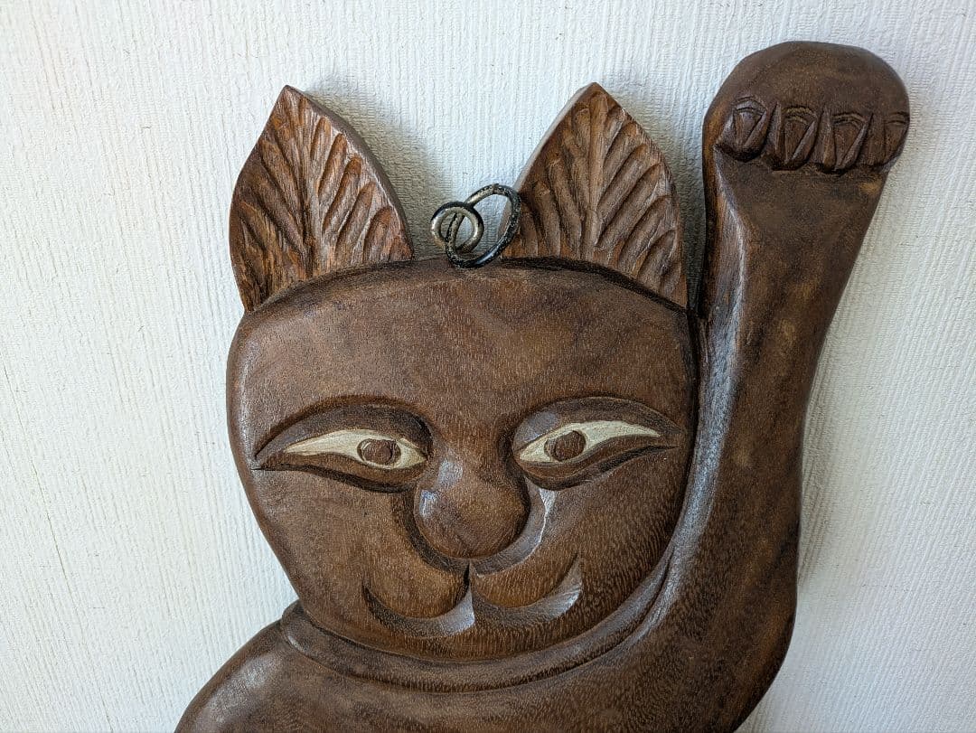 アンティーク 大型 木製 招き猫 木彫り 猫看板 縁起物 商売繁盛 骨董 猫