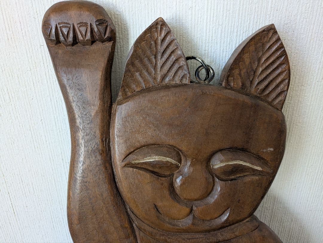 アンティーク 大型 木製 招き猫 木彫り 猫看板 縁起物 商売繁盛 骨董 猫