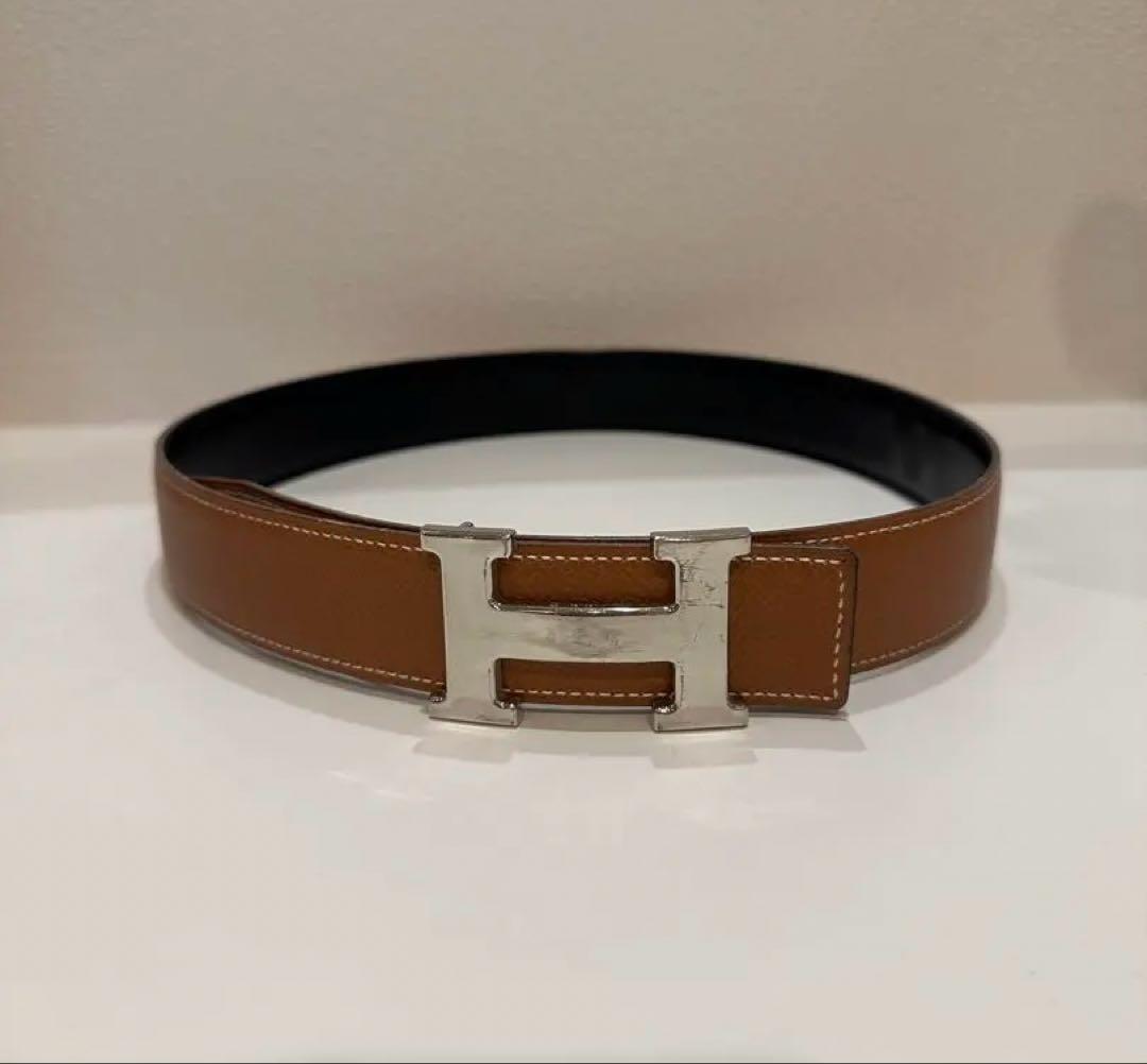 【即日発送】エルメス 80 レザーベルト 黒 茶色　リバーシブル