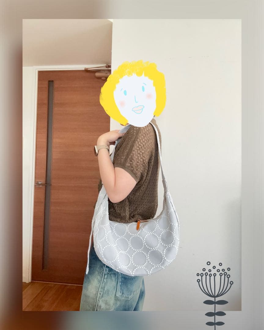 ハンドメイド♪ミナペルホネン　タンバリン（グレー）ハーフムーンバッグ