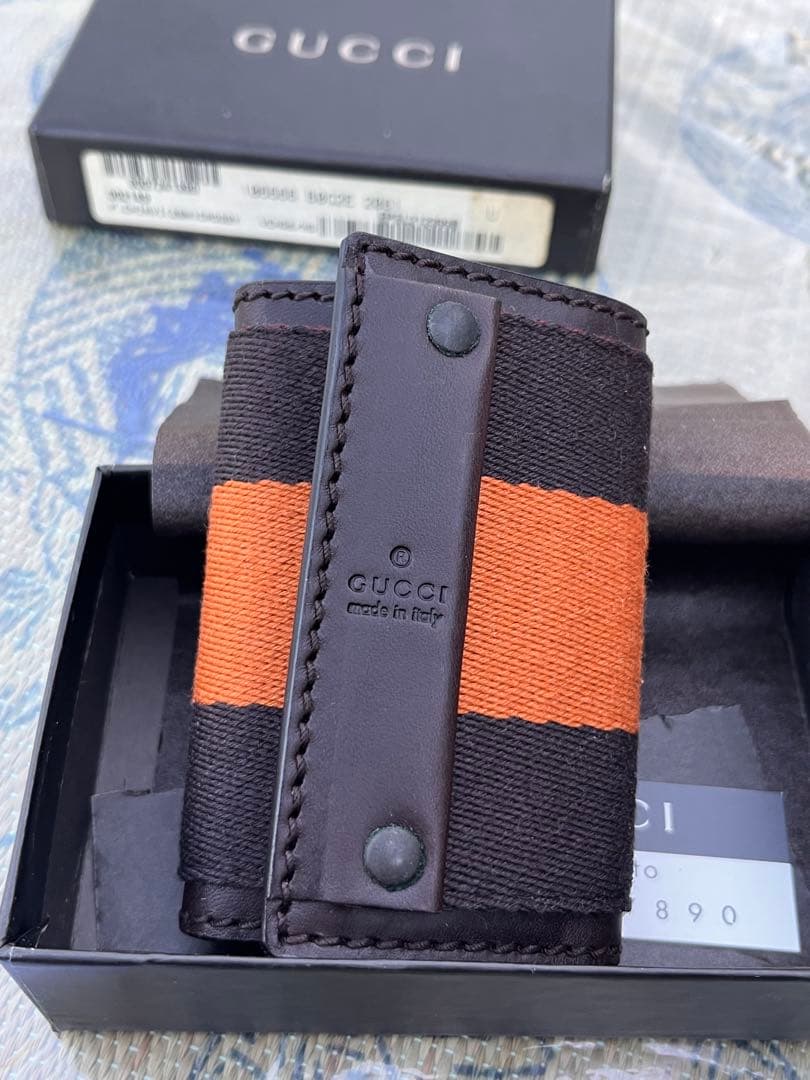 【極美品/未使品】GUCCI グッチ 6連キーケース キャンバス オレンジライン