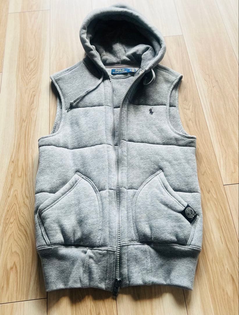 【美品】Polo Ralph Laurenグレーのフード付きスウェットベスト
