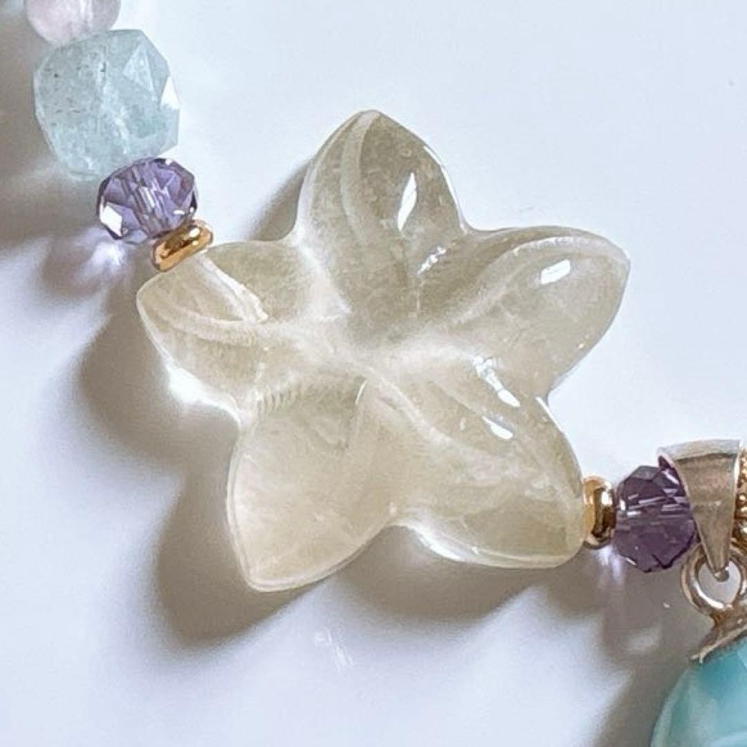 ラリマー お月様シルバー925高品質＆シトリン プルメリア天然石ブレスレット