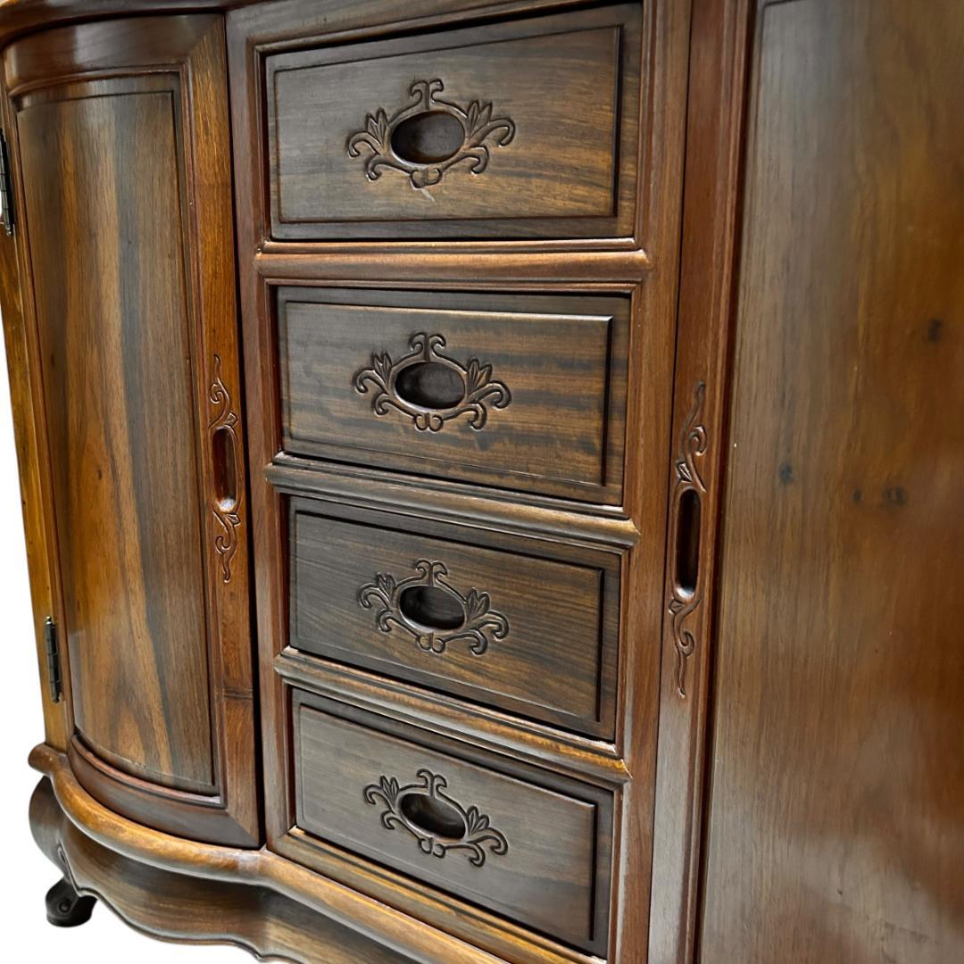 アンティーク調 天然木サイドボード 両開き扉 猫脚 チェスト 引き出し