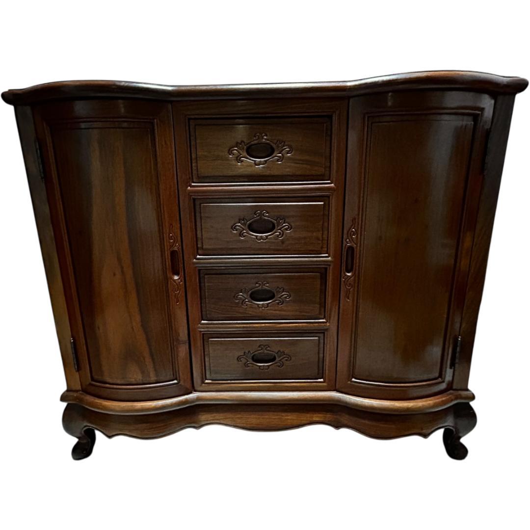 アンティーク調 天然木サイドボード 両開き扉 猫脚 チェスト 引き出し