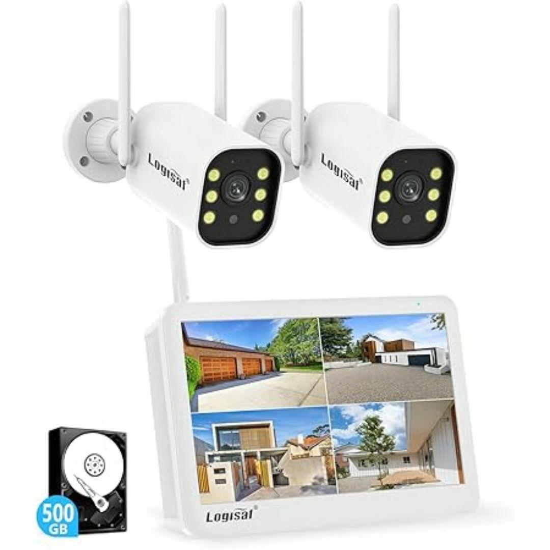 防犯カメラ 屋外 2台 モニター付き ワイヤレス 120°広角レンズ 500万画