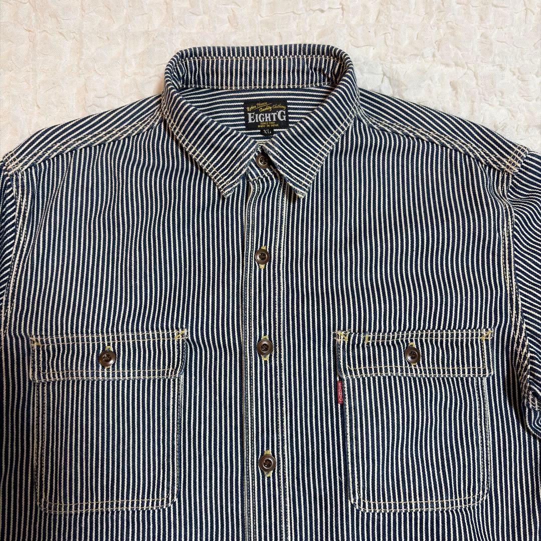 EIGHT G カバーオール XL 厚手シャツ 長袖 ストライプデニム 綿100