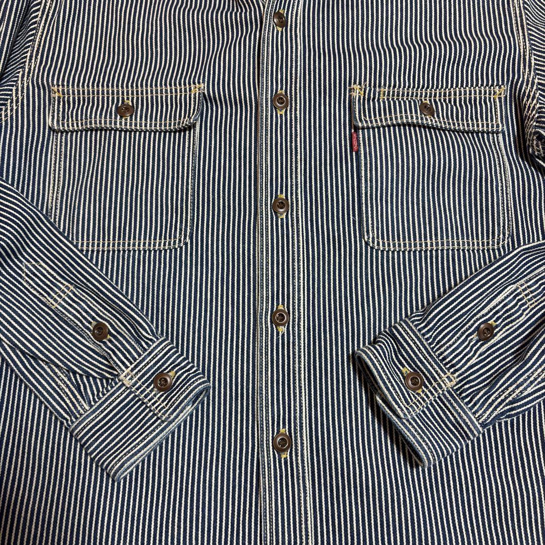 EIGHT G カバーオール XL 厚手シャツ 長袖 ストライプデニム 綿100