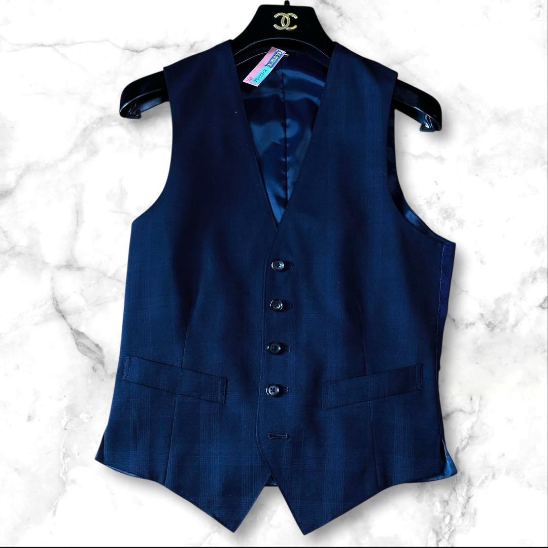 美品 メンズビジネススーツ A4相当 裏地ペイズリー 紺 スリーピース　S