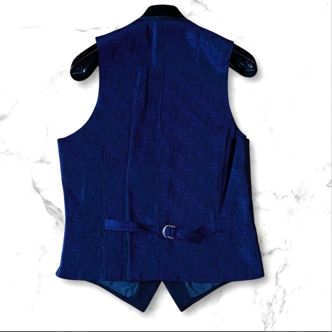 美品 メンズビジネススーツ A4相当 裏地ペイズリー 紺 スリーピース　S