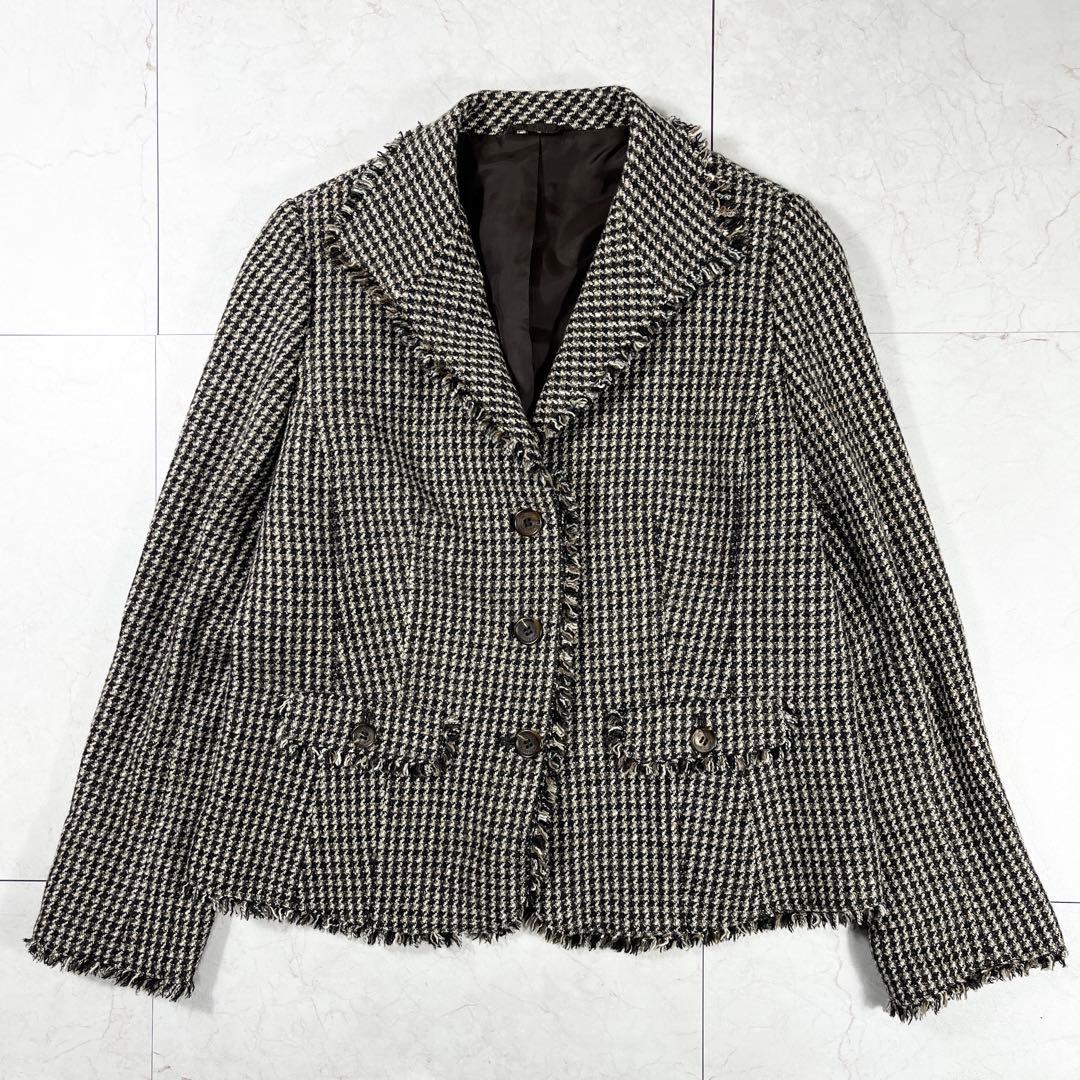 ✨未使用級 バーバリーロンドン 千鳥柄 フリンジ ジャケット イタリア生地 46