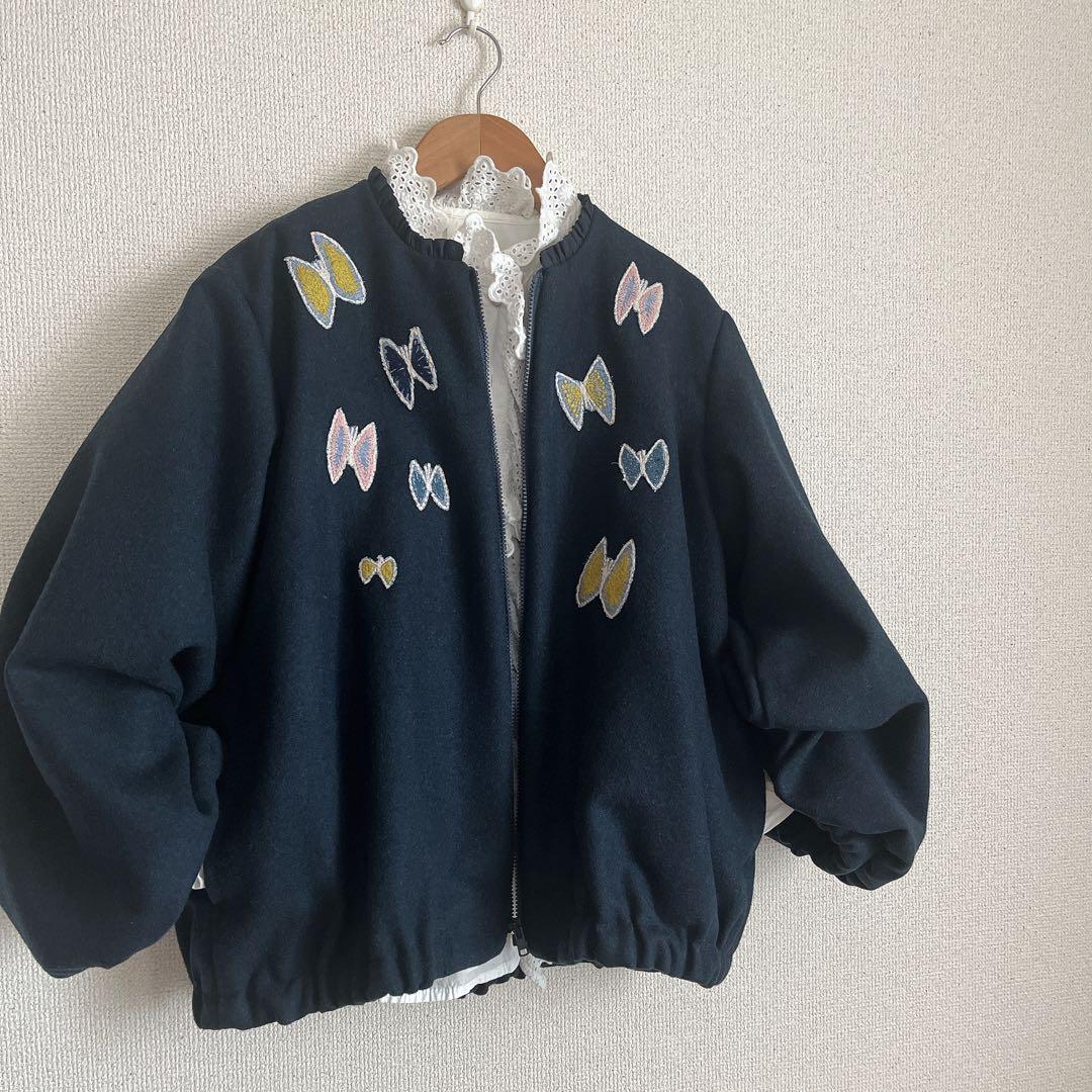 ミナペルホネン　sky flower 薄手ウール　総裏　ブルゾン　ハンドメイド