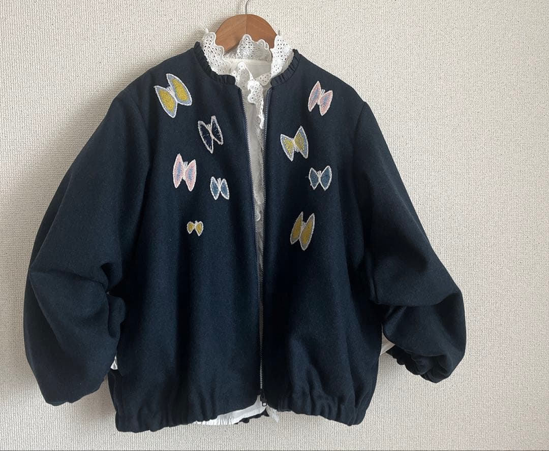 ミナペルホネン　sky flower 薄手ウール　総裏　ブルゾン　ハンドメイド