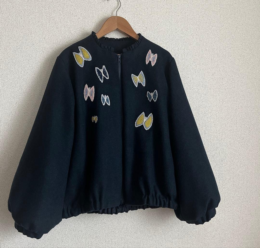 ミナペルホネン　sky flower 薄手ウール　総裏　ブルゾン　ハンドメイド