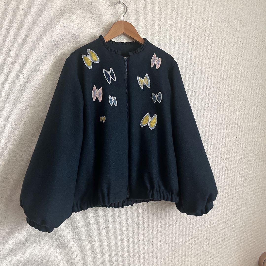 ミナペルホネン　sky flower 薄手ウール　総裏　ブルゾン　ハンドメイド