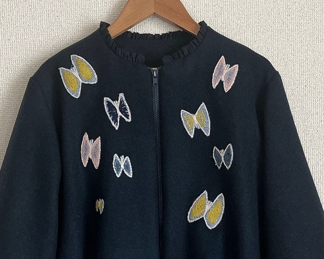 ミナペルホネン　sky flower 薄手ウール　総裏　ブルゾン　ハンドメイド