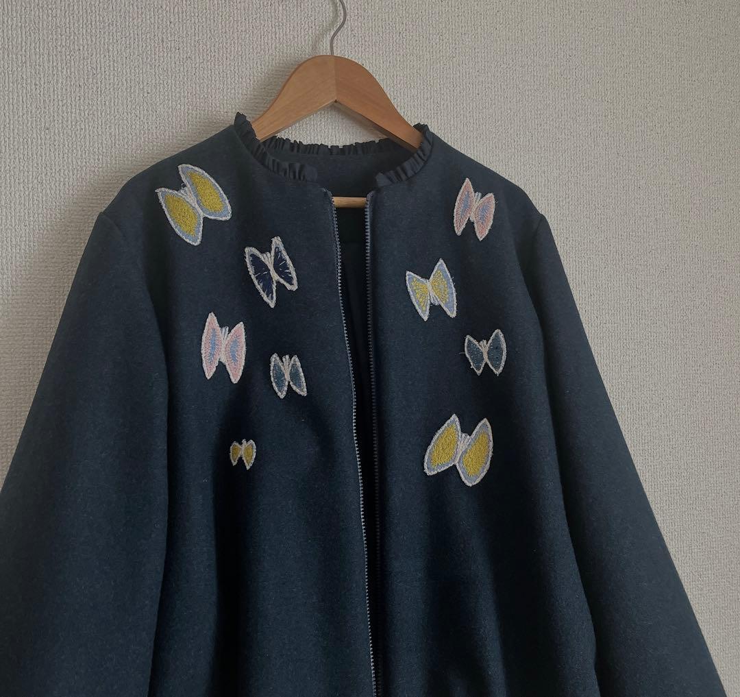 ミナペルホネン　sky flower 薄手ウール　総裏　ブルゾン　ハンドメイド