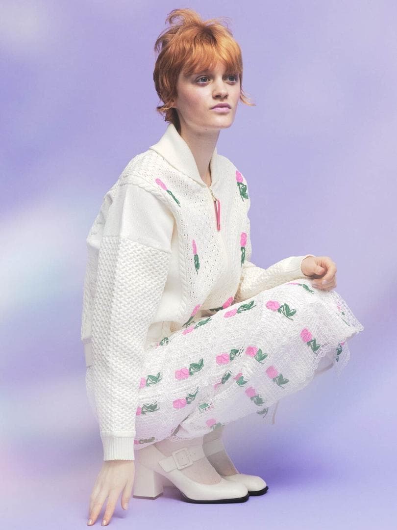 MUVEIL ローズカウチンカーディガン 白 38