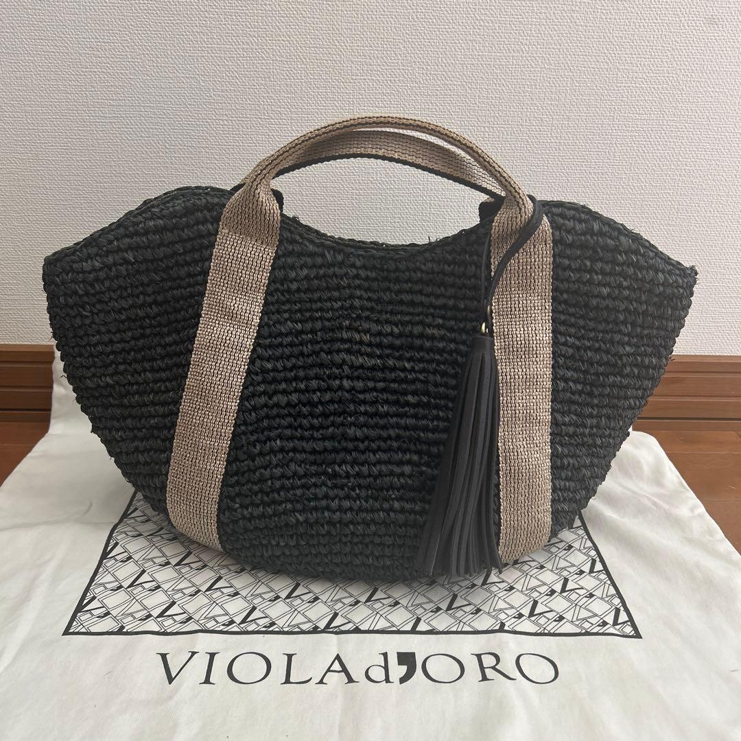 本日限定お値下げ　ヴィオラドーロ　ナチュラル　かごバッグ　タッセル　保存袋付き