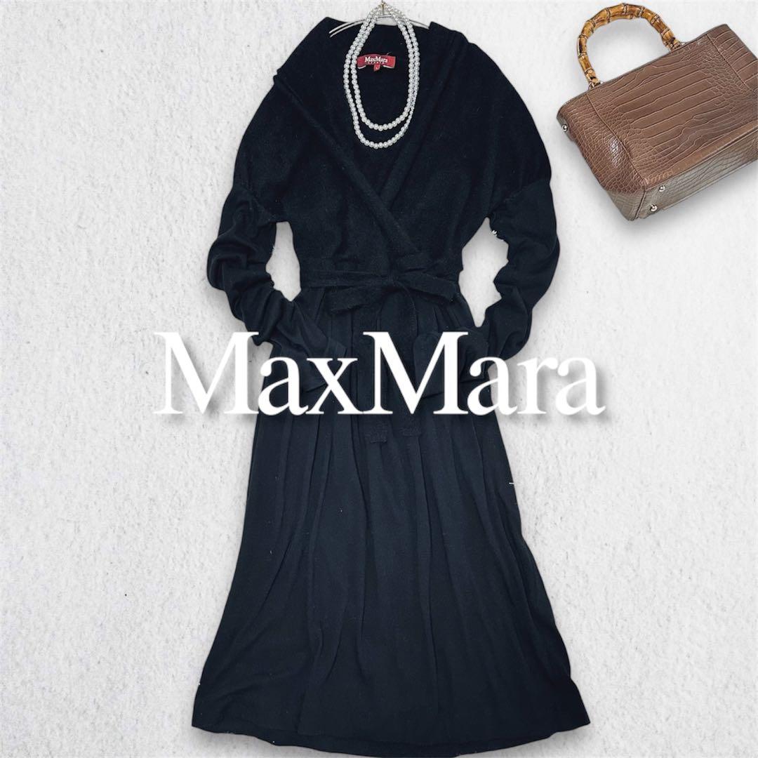 MaxMara STUDIO赤タグ アンゴラ混ドッキングワンピース黒 カシミヤ混