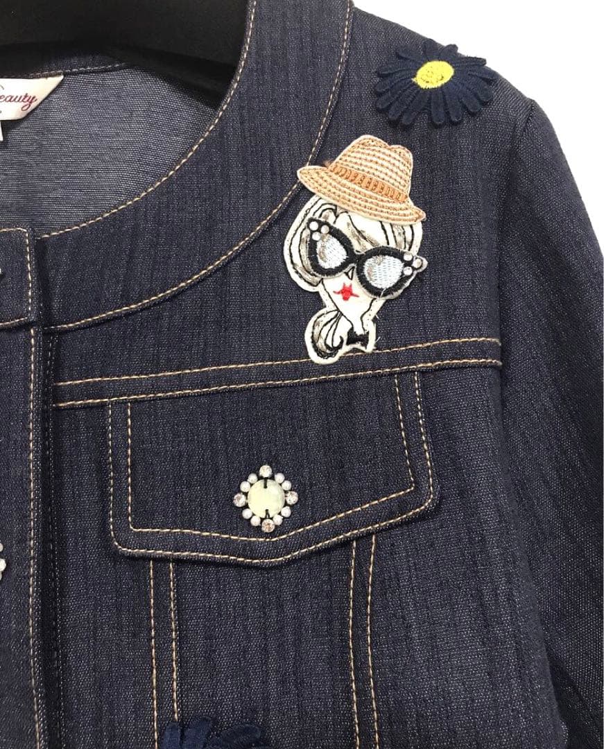 SuperBeauty スーパービューティー 刺繍 ビジュー デニムジャケット
