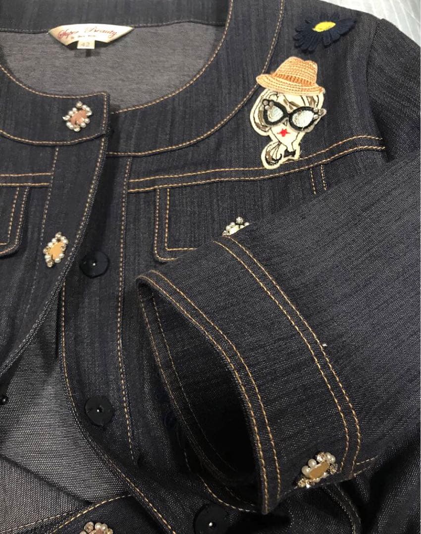 SuperBeauty スーパービューティー 刺繍 ビジュー デニムジャケット