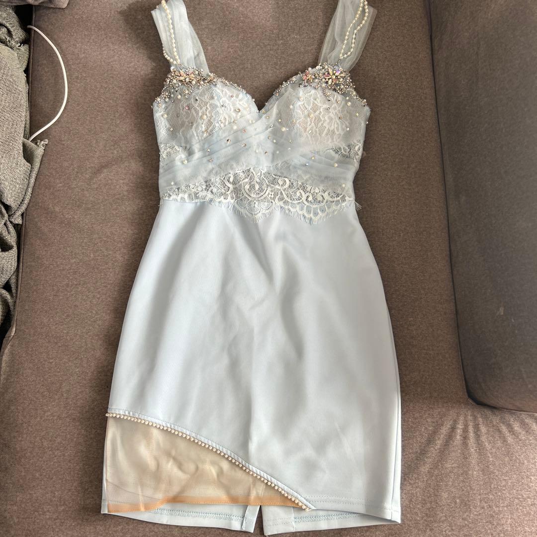 エンジェルアール　レース　ビジュー　キャバドレス　水色　ナイトドレス　ミニドレス