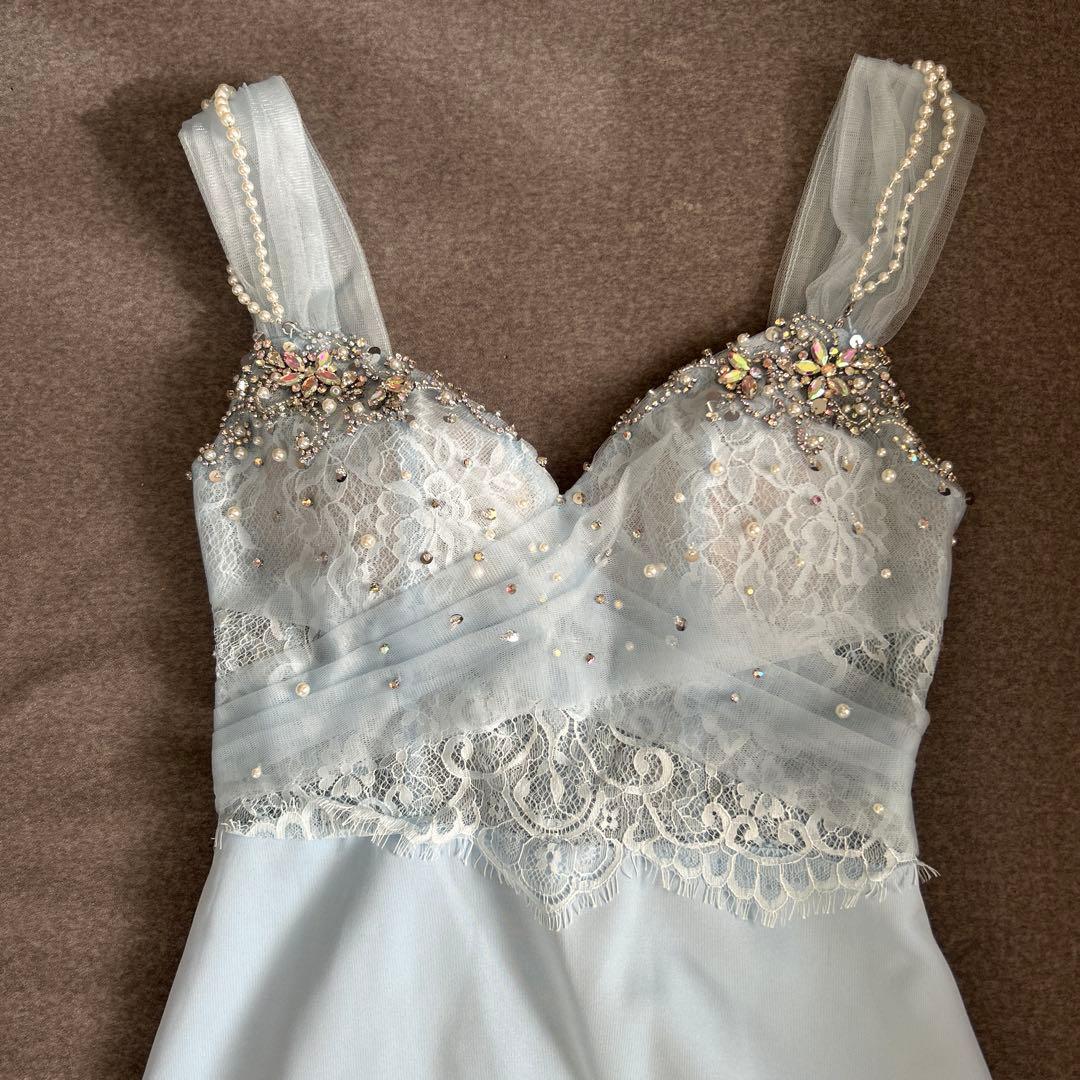 エンジェルアール　レース　ビジュー　キャバドレス　水色　ナイトドレス　ミニドレス