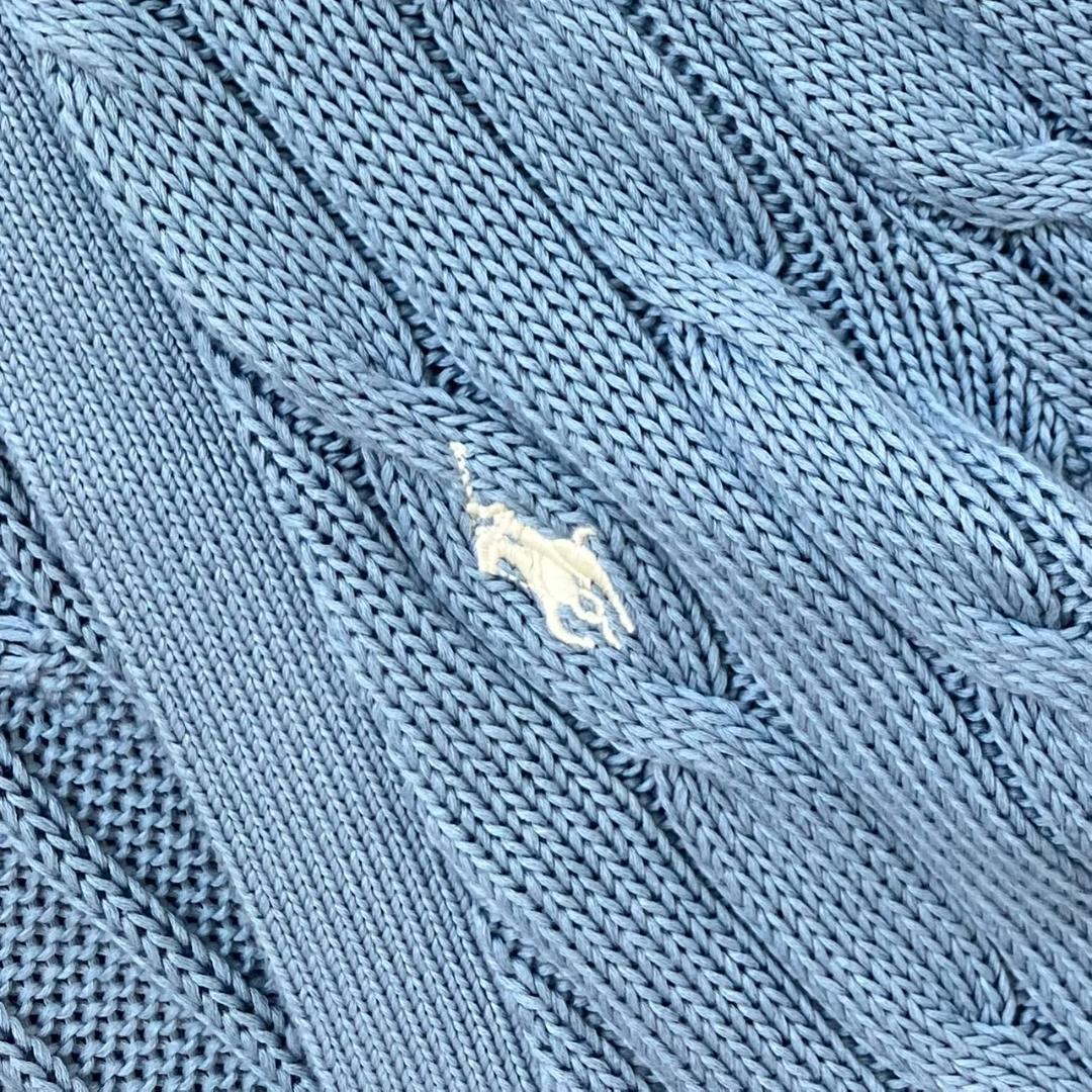 極美品✨ポロラルフローレン カーディガン ポニー刺繍 ケーブルニット 水色 現行