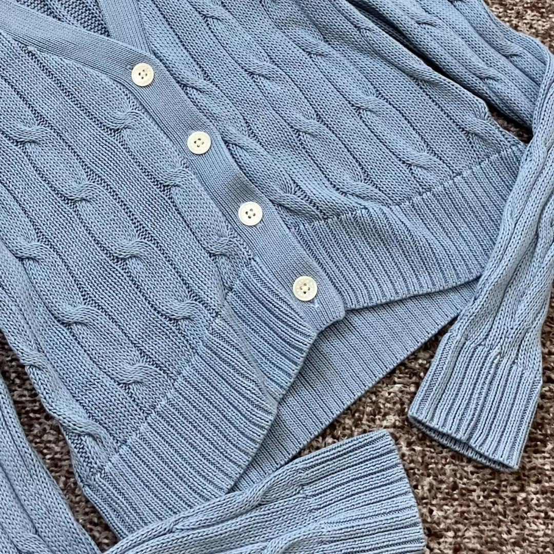 極美品✨ポロラルフローレン カーディガン ポニー刺繍 ケーブルニット 水色 現行