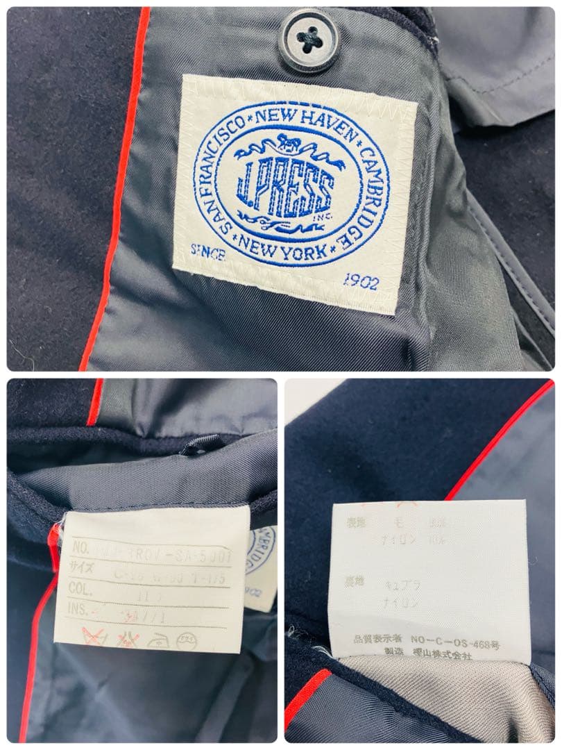 希少サイズ　金ボタン　ジェイプレス　テーラードジャケット　紺ブレ　赤パイピング