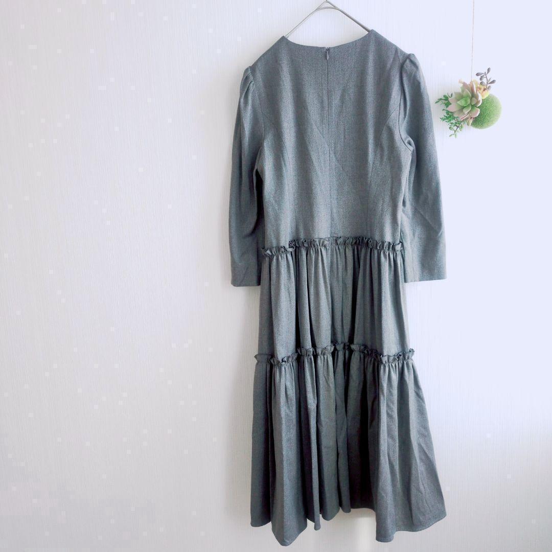 美品 エムプルミエブラック 36 バックギャザー 切替 ワンピース ティアード