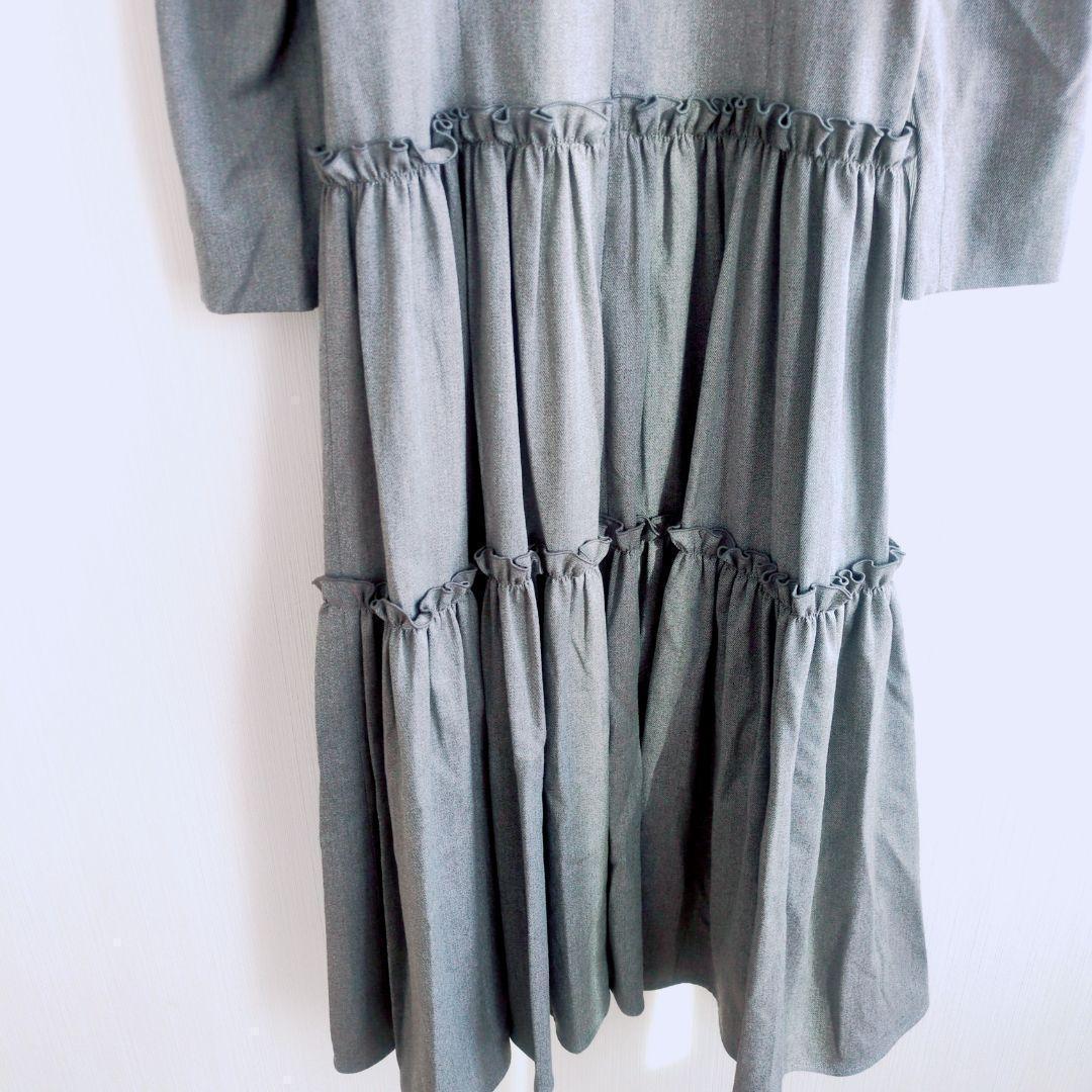 美品 エムプルミエブラック 36 バックギャザー 切替 ワンピース ティアード