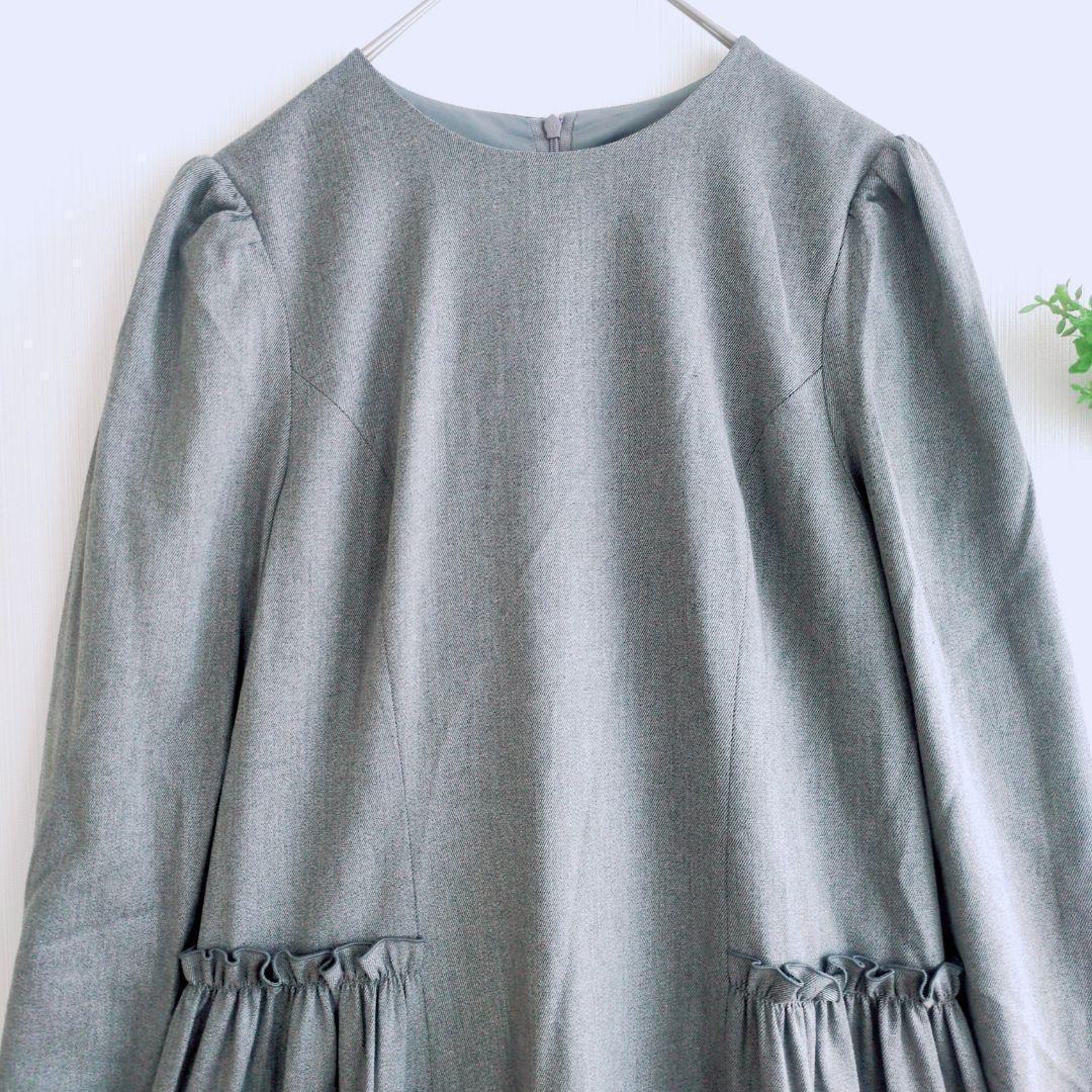 美品 エムプルミエブラック 36 バックギャザー 切替 ワンピース ティアード