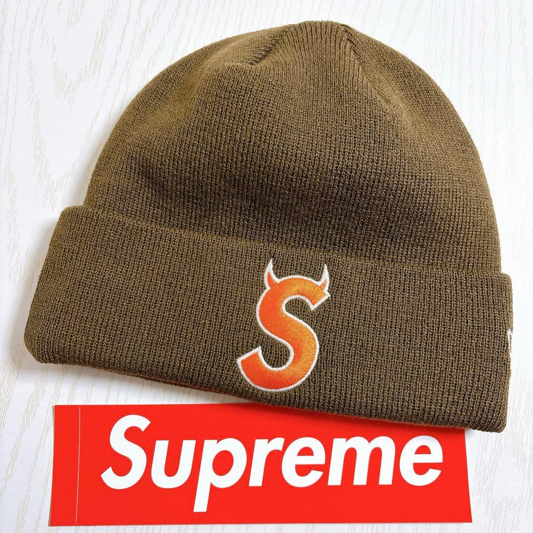 Supreme NEW ERA ニット帽　ツノ　デビル　Sロゴ　ブラウン　茶色