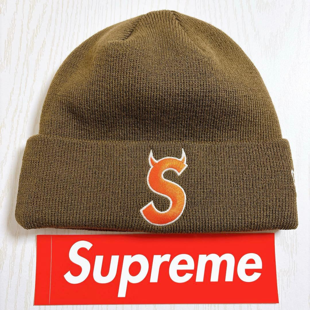 Supreme NEW ERA ニット帽　ツノ　デビル　Sロゴ　ブラウン　茶色