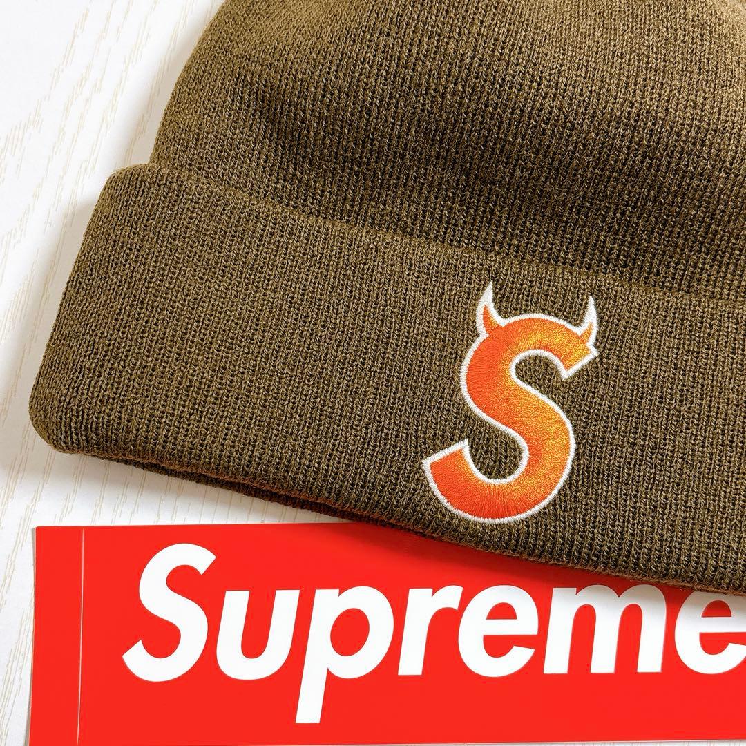 Supreme NEW ERA ニット帽　ツノ　デビル　Sロゴ　ブラウン　茶色