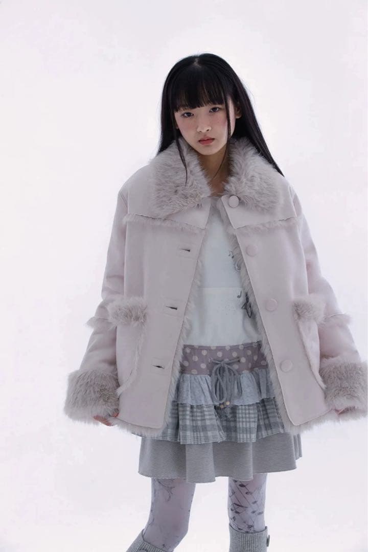 Hugyourskin ファー付き ライトピンク ジャケット