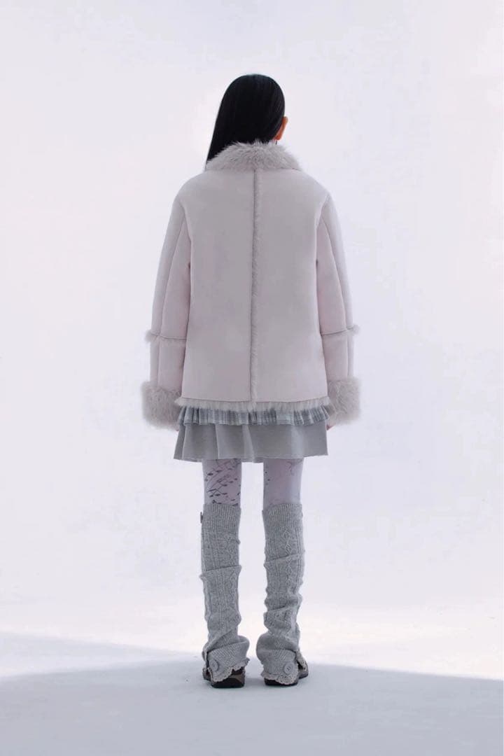 Hugyourskin ファー付き ライトピンク ジャケット