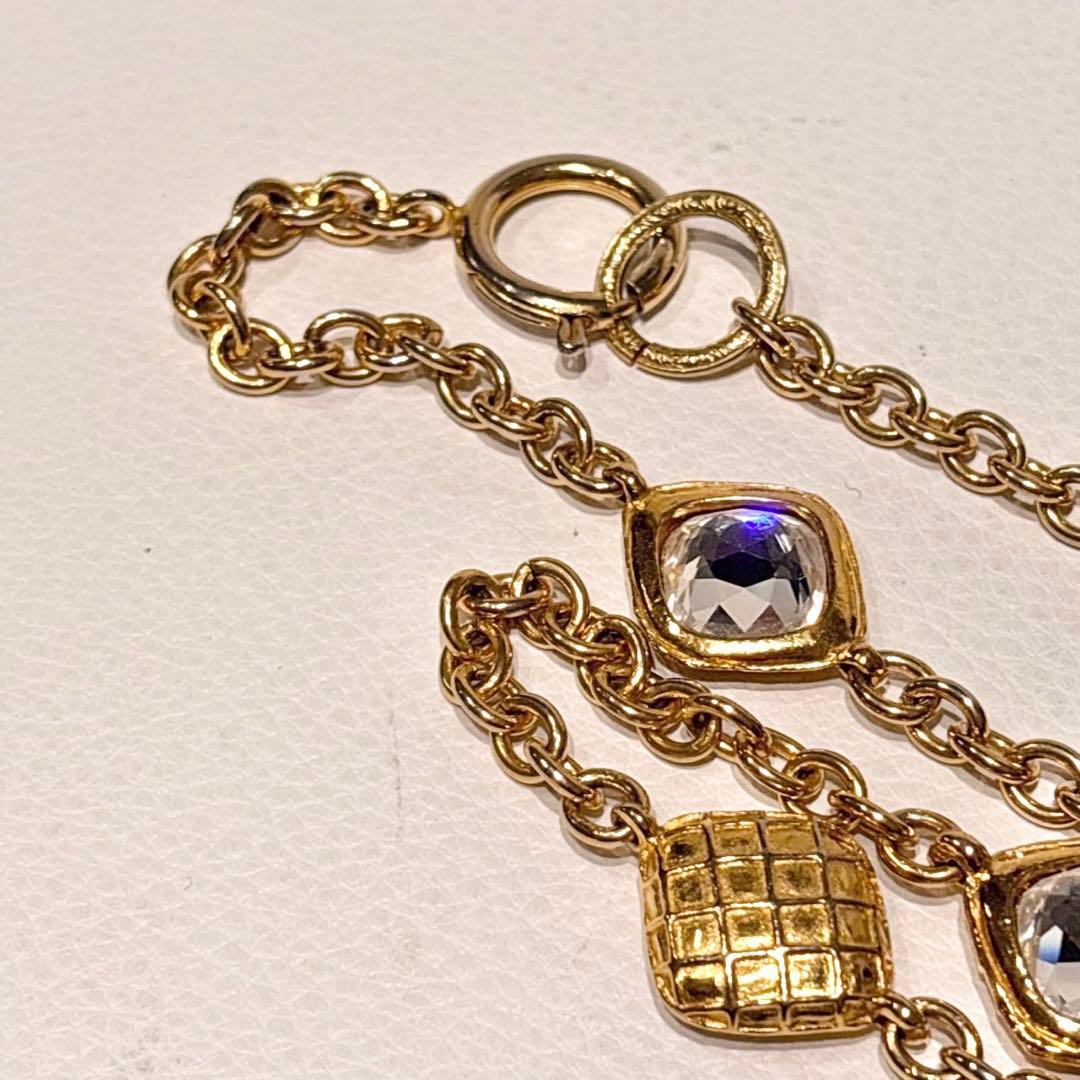 シャネル ヴィンテージ チェーンネックレス ラインストーン マトラッセ ゴールド