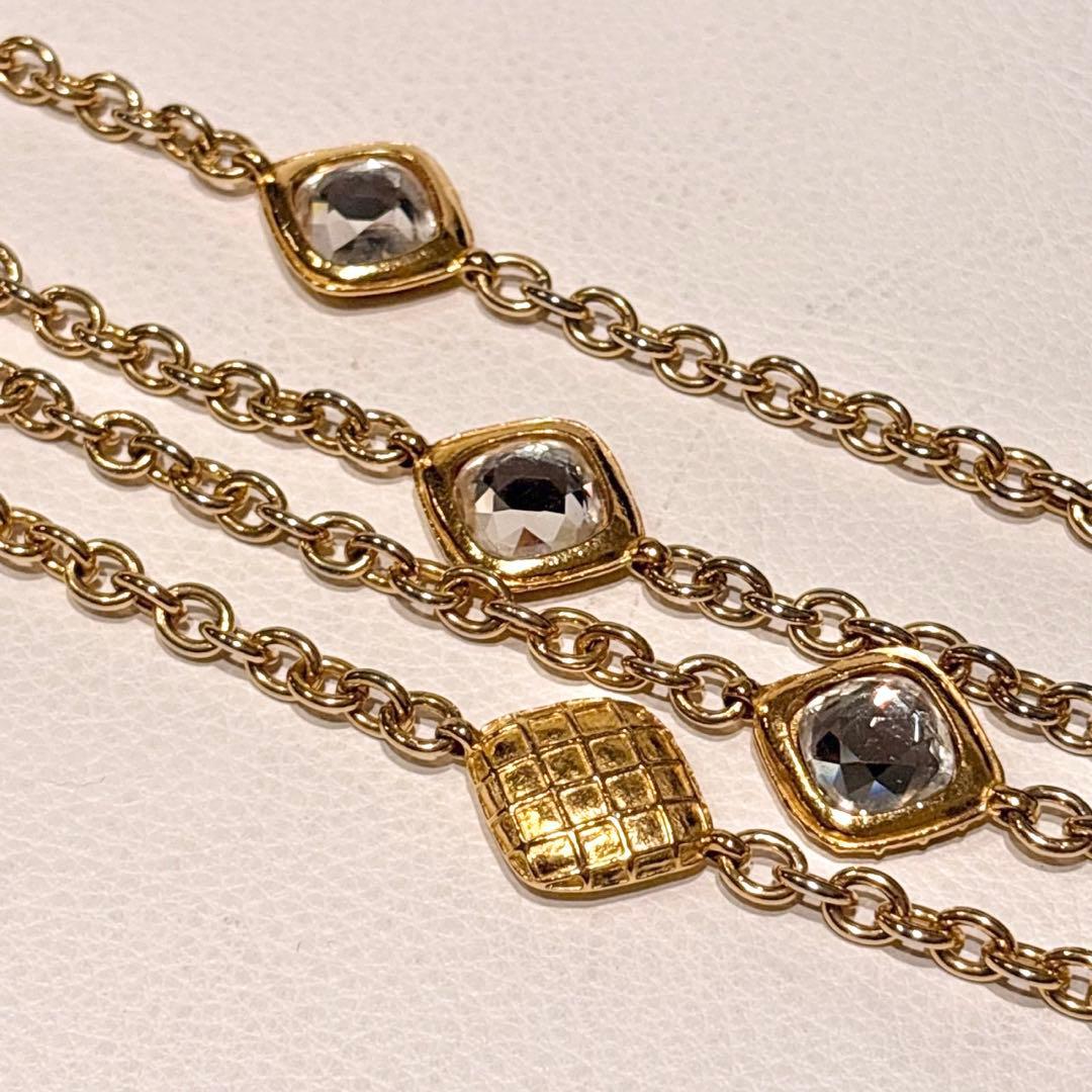 シャネル ヴィンテージ チェーンネックレス ラインストーン マトラッセ ゴールド