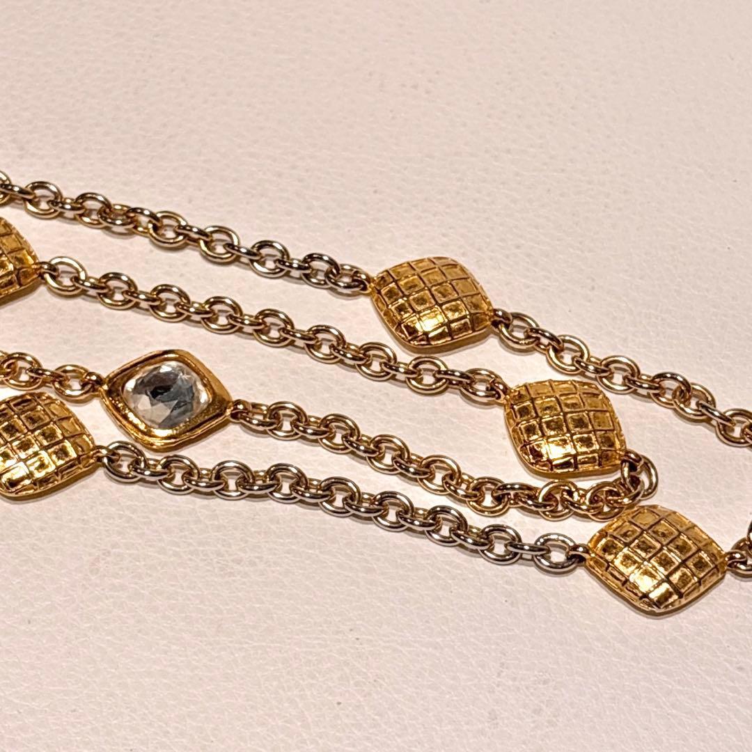 シャネル ヴィンテージ チェーンネックレス ラインストーン マトラッセ ゴールド