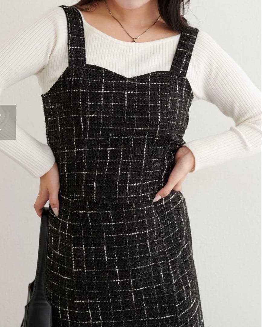 airiさん企画 ツイードビスチェ スカート セットアップ ブラック BLACK