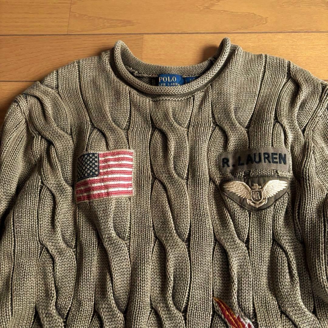 POLO RALPH LAUREN コットンケーブルニット 刺繍 エンブレム