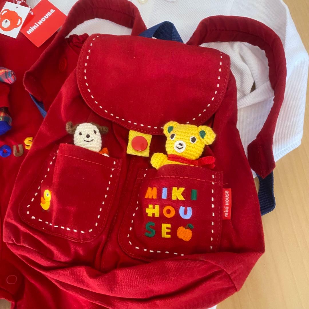 希少　新品タグ付き　ミキハウス立体クマリュックオーバーオールブラウスまとめセット