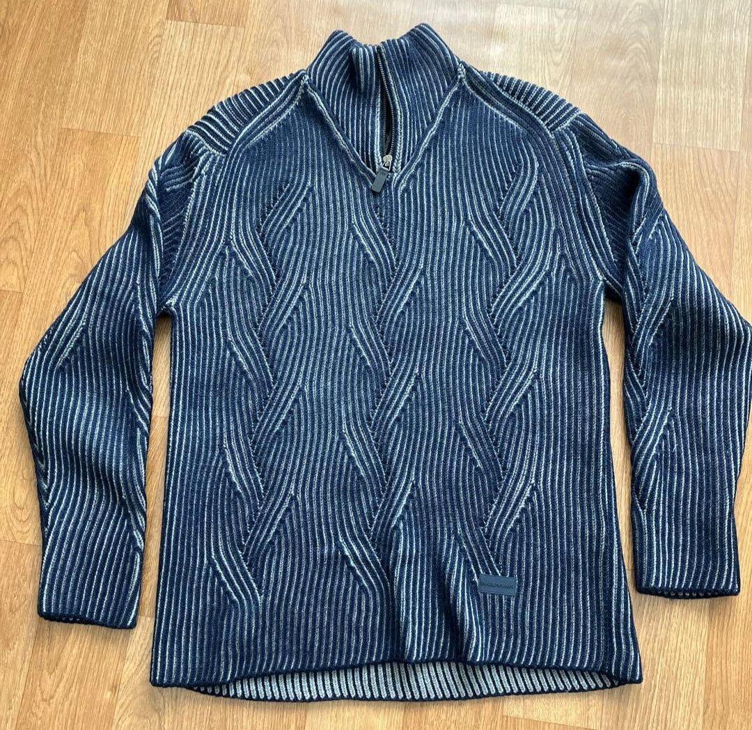 極暖 ENPORIO ARMANIストライプ ハーフジップセーター XL