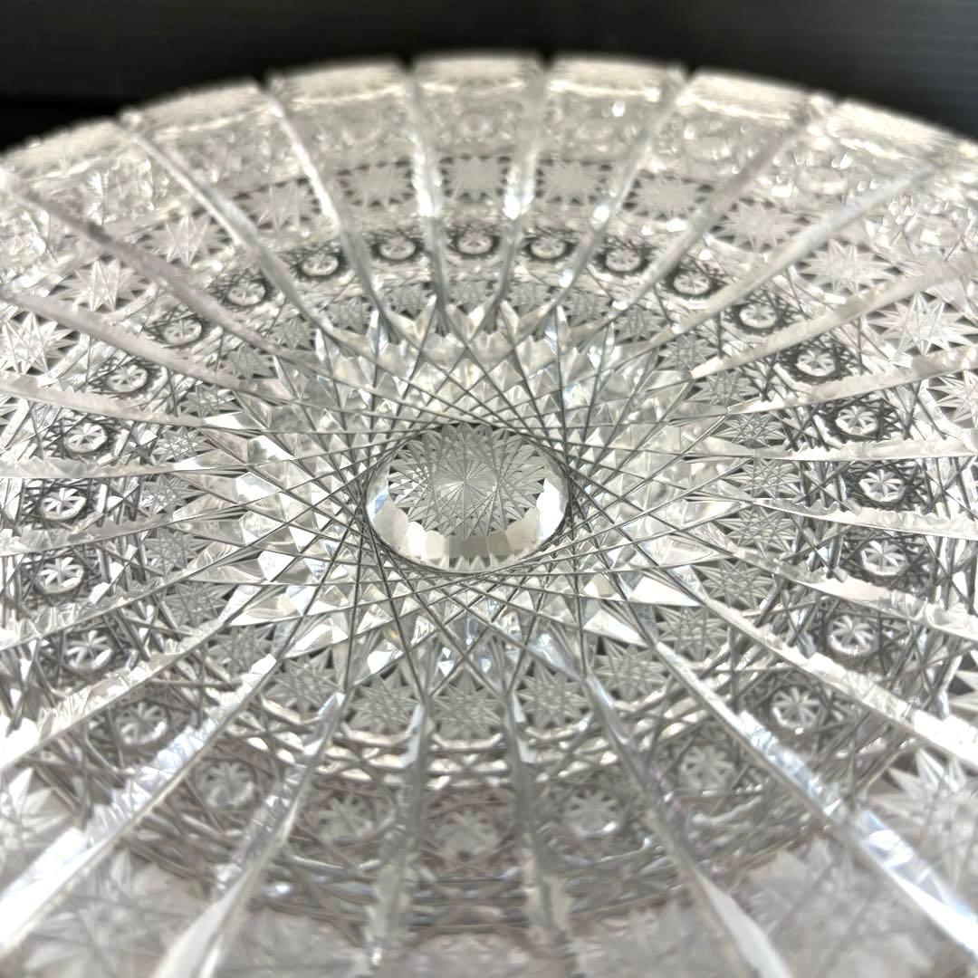 【美品】ボヘミアクリスタルガラス 平皿 500PK ハンドカット 大皿 28cm