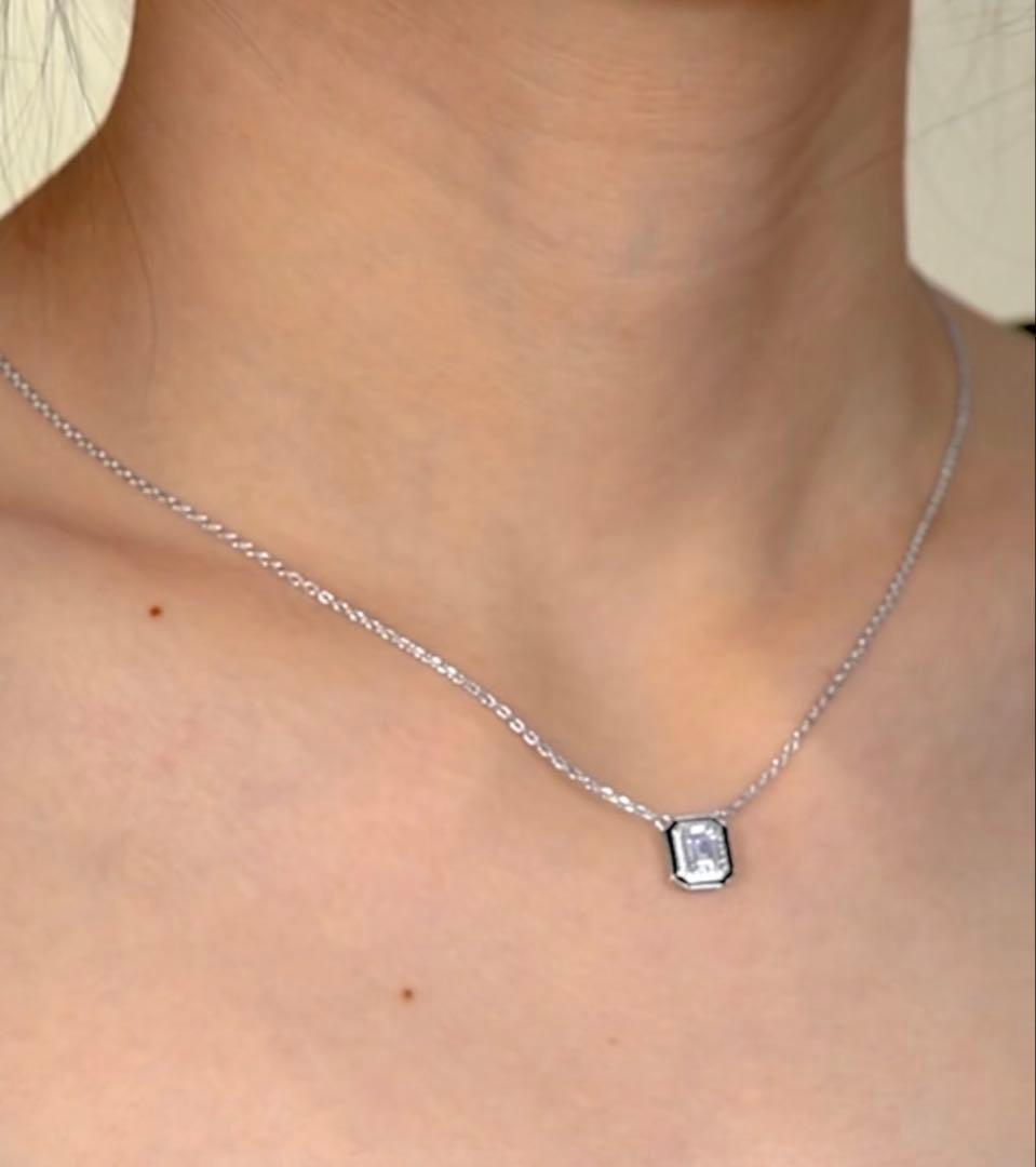 新品◆エメラルドカット　リズレ　ネックレス　シルバー