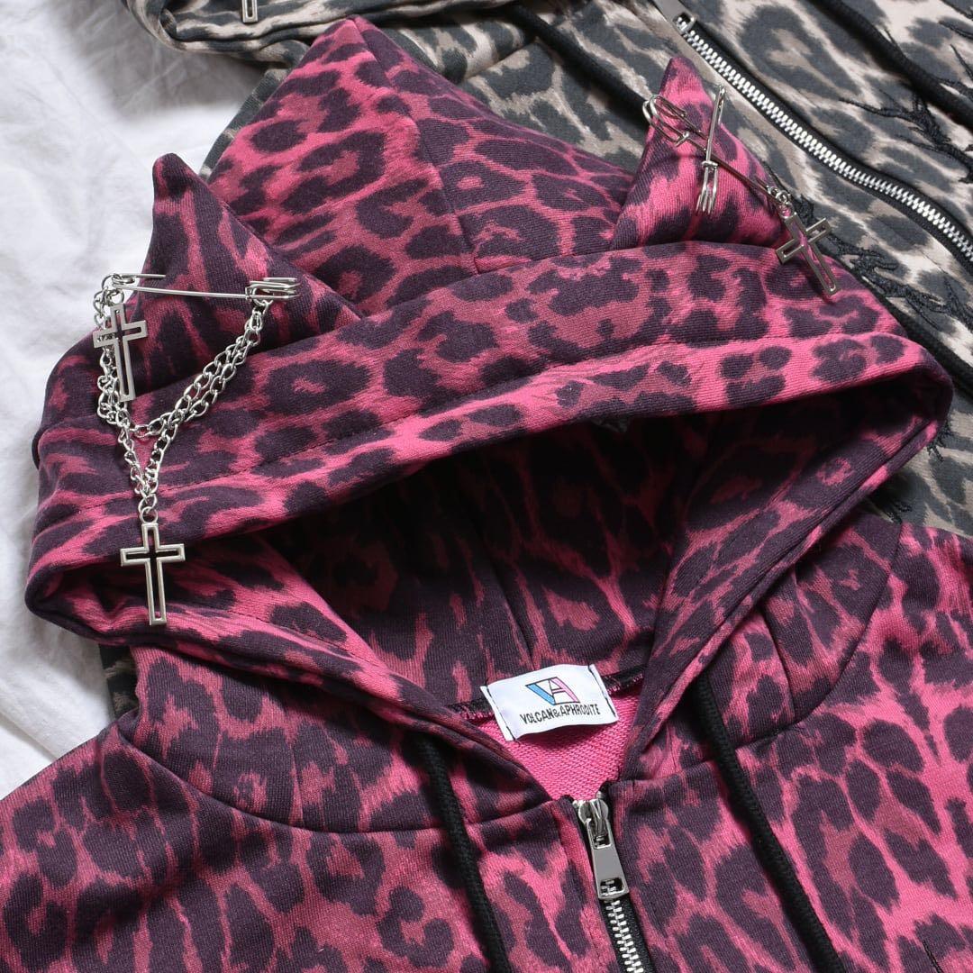 【VOLCAN&APHRODITE】ネコ耳ヒョウ柄ZIPパーカー